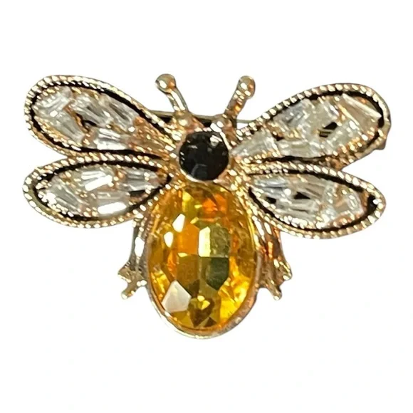 🐝 Vintage-Inspired Bee Brooch – Gold & Rhinestone Insect Pin (1.5”) - Picture 7 of 8